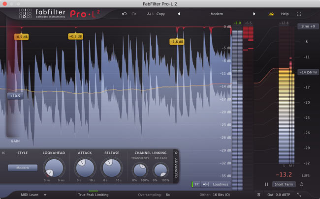 Ääniplugin, joka on nimeltään 'Fabfilter Pro-L 2'